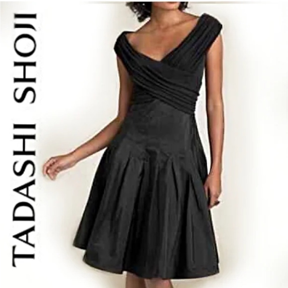 Tadashi Shoji Collection Black Taffeta Fit and Flare Cocktail Dress SZ 10
